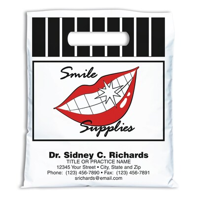 Medical Arts Press® Dental Personalized 2-Color Supply Bags; 7-1/2x9,, Smile w/Sparkle, 100 Bags, (