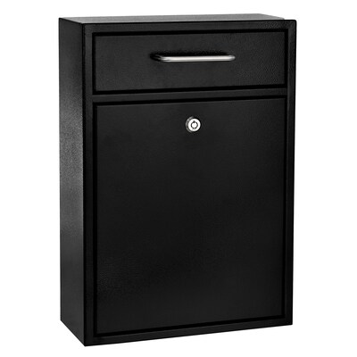 AdirOffice Steel Large Wall Mounted Drop Box Interoffice Mailbox, Key Lock, Black (631-04-BLK-PKG)