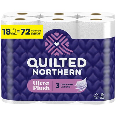 Quilted Northern Ultra Plush Toilet Paper, 3-ply, White, 255 Sheets/Roll, 18 Rolls/Case (876045/874685)