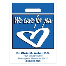 Medical Arts Press® Medical Personalized 2-Color Bags; 9 x 13, We Care for You/Blue Heart, 100 Bags