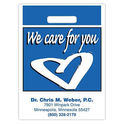 Medical Arts Press® Medical Personalized 2-Color Bags, 9X13, We Care for You/Blue Heart