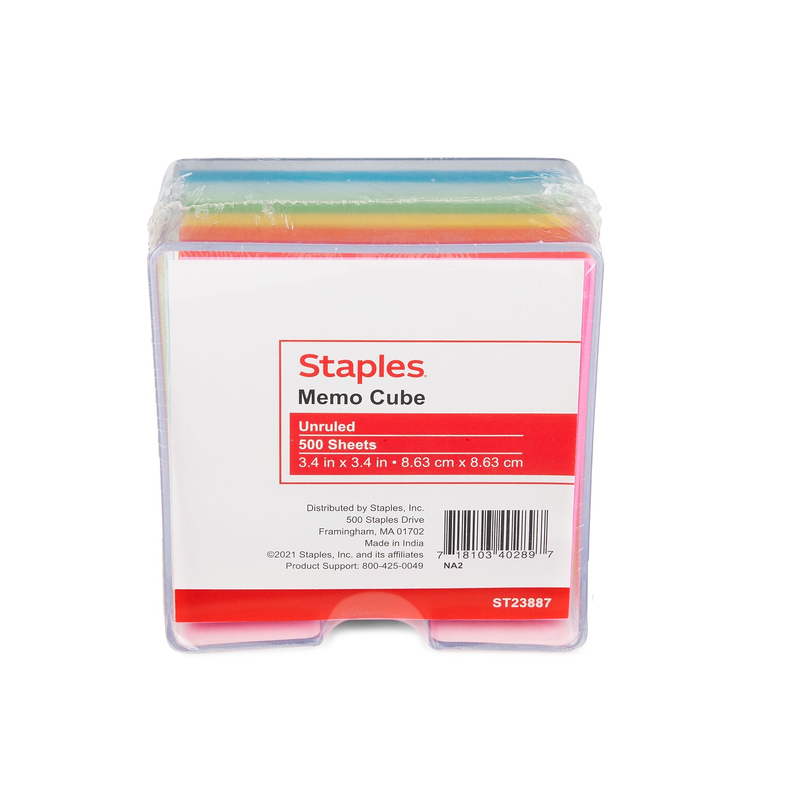 Staples Memo Cube Memo Pad, 3.4 x 3.4, Unruled, Assorted Colors, 500 Sheets/Pad (ST23887C)