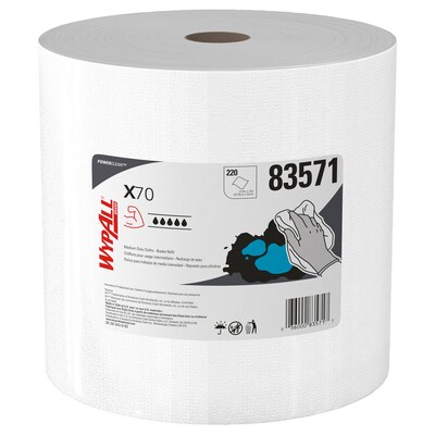 WypAll PowerClean X70 Cloths, 9.75 x 13, White, 220 Sheets/Roll, 3 Rolls/Carton (83571)