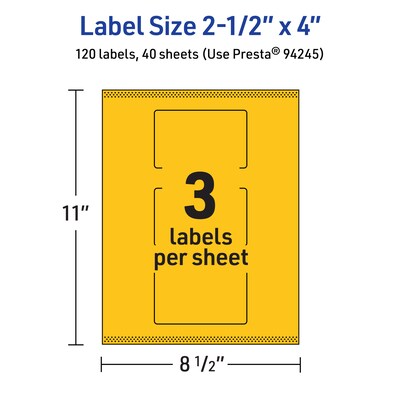 Avery Rectangle Laser/Inkjet Multipurpose Labels, 2.5" x 4", Bright Yellow (120/Box)