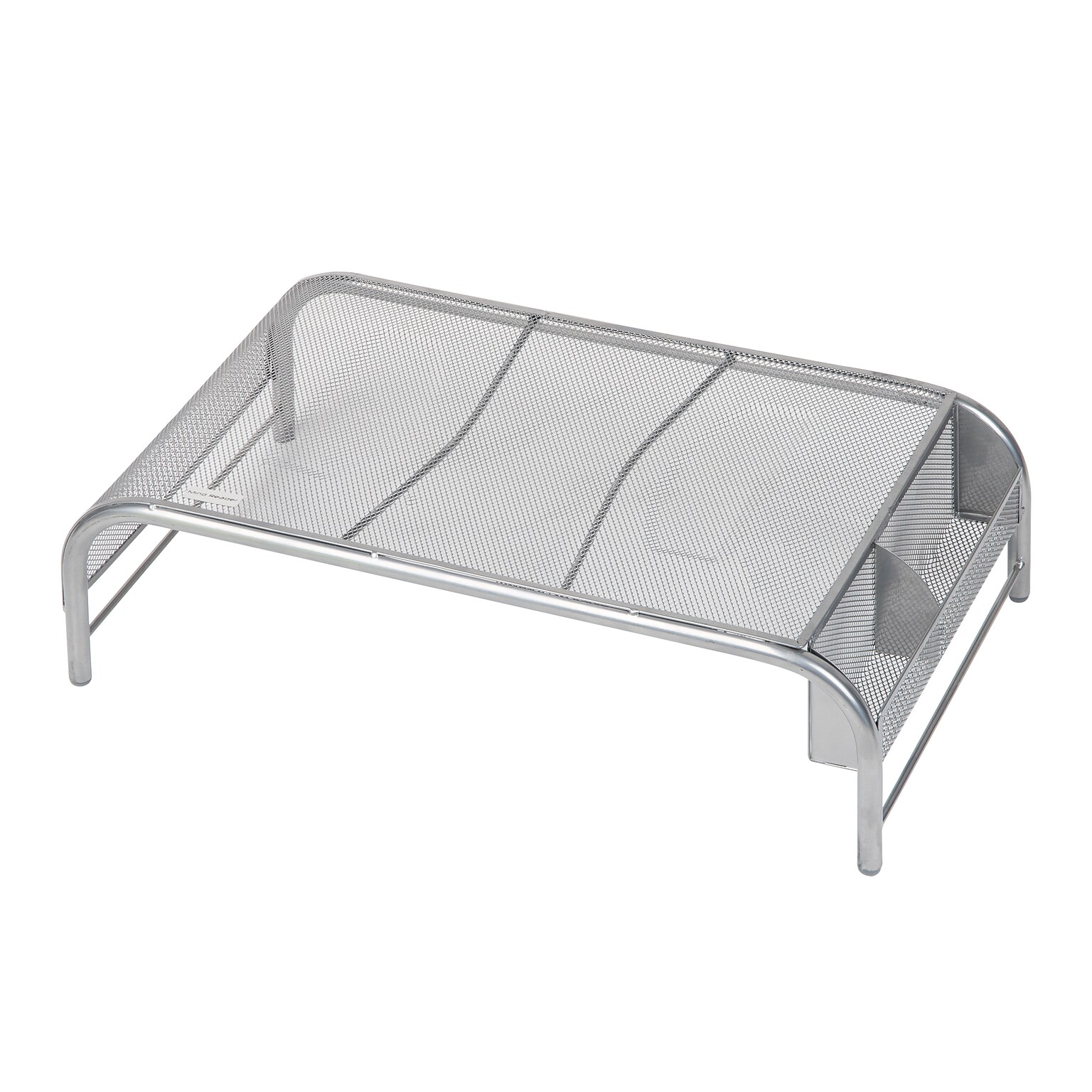 Mind Reader Network Collection Metal Mesh Monitor Stand with 2 Storage Compartments, Silver (MESHM-SIL)