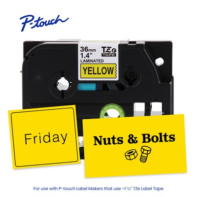 Brother P-touch Laminated Label Tape, 1-1/2" x 26.2', Black on Yellow (TZe661)