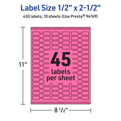 Avery Laser/Inkjet Barbell Multipurpose Labels, 0.5" x 2.5", Bright Pink, 450/Pack (94749)