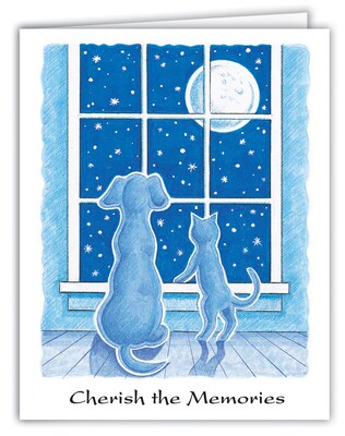 Medical Arts Press® Veterinary Sympathy Cards; Pets Looking At Moon, Personalized