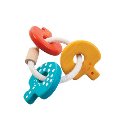 Plan Toys Wooden Baby Key Rattle and Teether, Multicolored (PTS5217)
