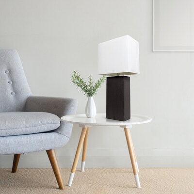 Lalia Home Lexington 21" Leather Base Modern Home Décor Bedside Table Lamp, White Rectangular Fabric Shade, Black (LHT-3008-BK)