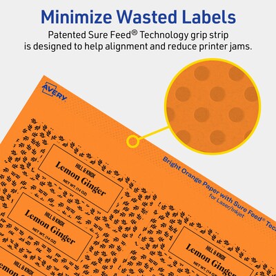 Avery Laser/Inkjet Multipurpose Rectangle Labels, 1.25" x 3.75", Bright Orange, 480/Pack (94228)
