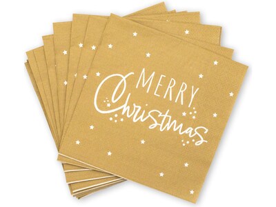 Pukka Party Merry Christmas Paper Napkins, Gold, 16/Pack (PTY561)