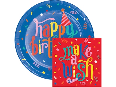 Creative Converting Hats Off Birthday Plates and Napkins Kit, Assorted Colors (DTC9127E2G)