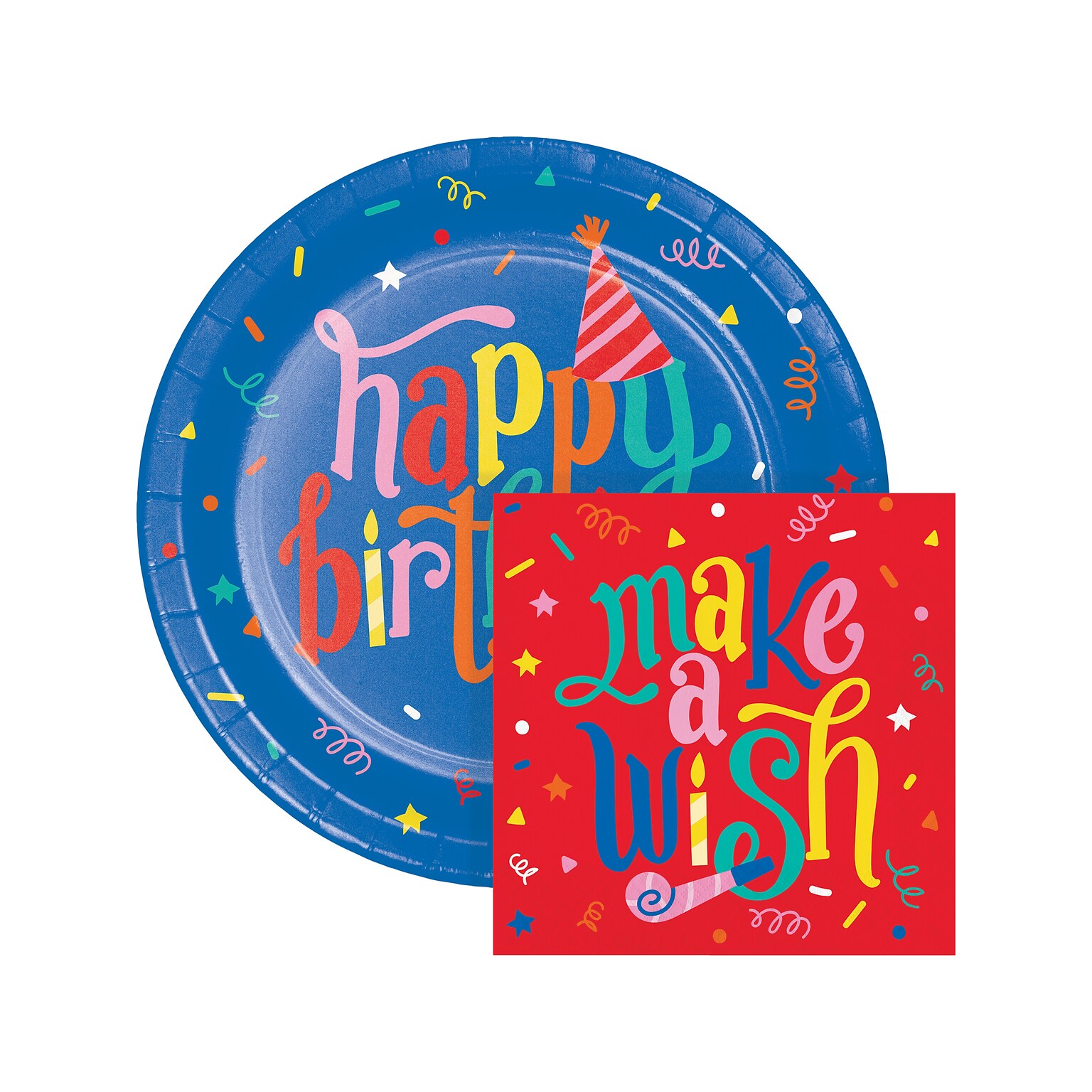 Creative Converting Hats Off Birthday Plates and Napkins Kit, Assorted Colors (DTC9127E2G)