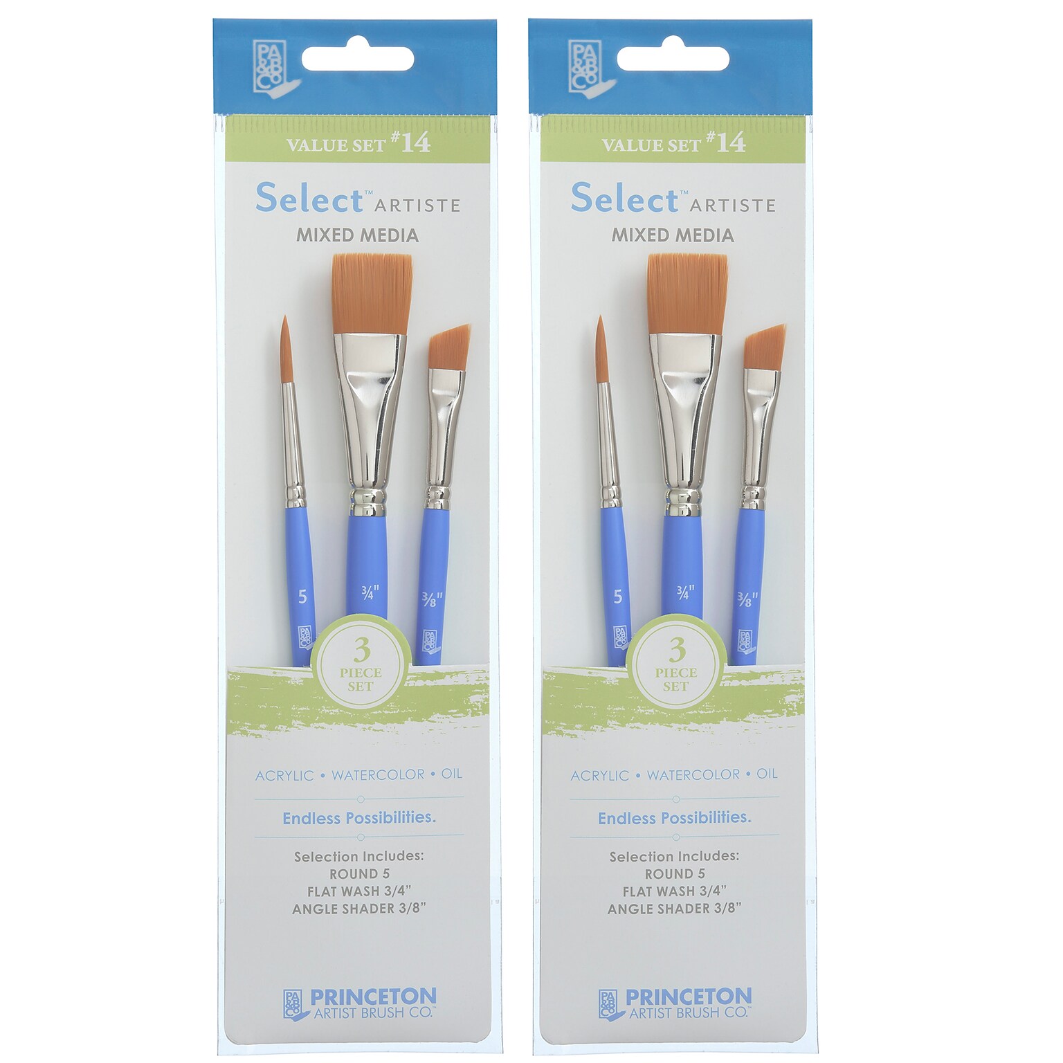 Princeton Select Artiste Mixed Media Synthetic Brush Set No. 14, 3/Set, 2 Sets/Bundle (PBXP3750SET114-2)