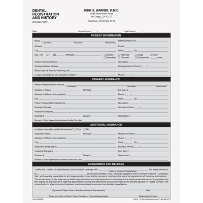 Dental Icon Registration Form - Two-Sided #4065 U2013 American Business Forms & Envelopes