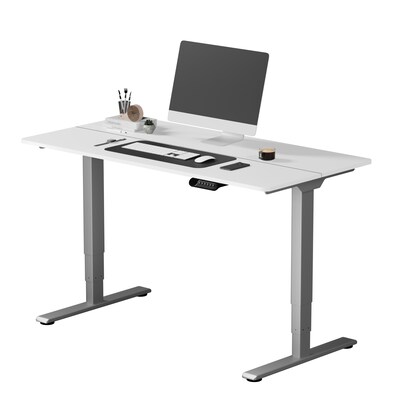 FlexiSpot ET362 55"W Electric Adjustable Standing Desk, White/Grey (4S-S09010089)
