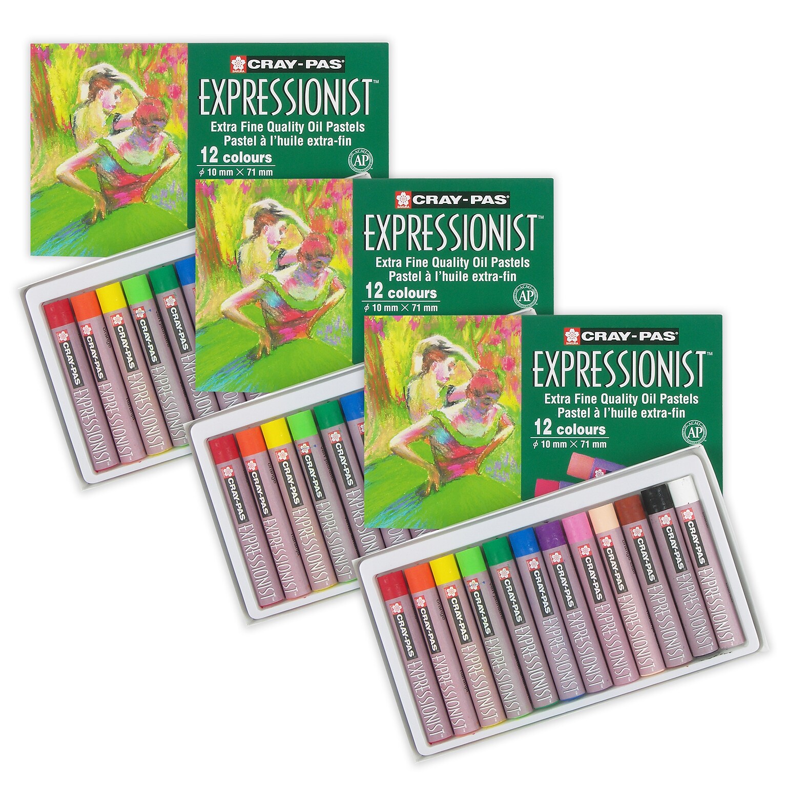 Sakura Cray-Pas Expressionist Oil Pastels, Assorted Colors, 12/Set, 3 Sets/Bundle (SAKXLP12-3)