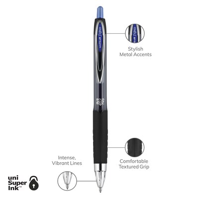 uni-ball 207 Retractable Gel Pens, Bold Point, 1.0mm, Blue Ink, Dozen (1790896)