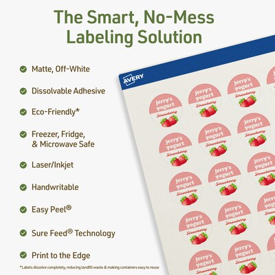 Avery Dissolvable Circle Multipurpose Labels, 1 Dia., Off-white, 1200/Pack (94500)