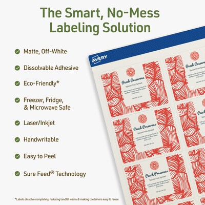 Avery Dissolvable Rectangle Multipurpose Labels, 2 x 2-5/8, Off-white, 150/Pack (94235)