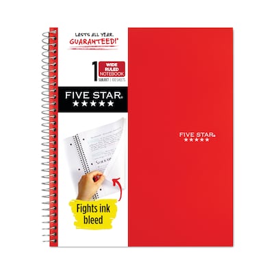 Five Star® 1-Subject Wirebound Notebook, 8" x 10.5", Wide/Legal Rule, 100 Sheets, Assorted Colors, 6/Pack (MEA38042)