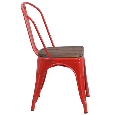 Flash Furniture Luke Contemporary Metal/Wood Stackable Dining Chair, Red, 4/Pack (4CH31230REDW)