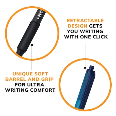 BIC Soft Feel Retractable Ballpoint Pens, Fine Point, 0.8mm, Black Ink, Dozen (SCSF11-BLK )