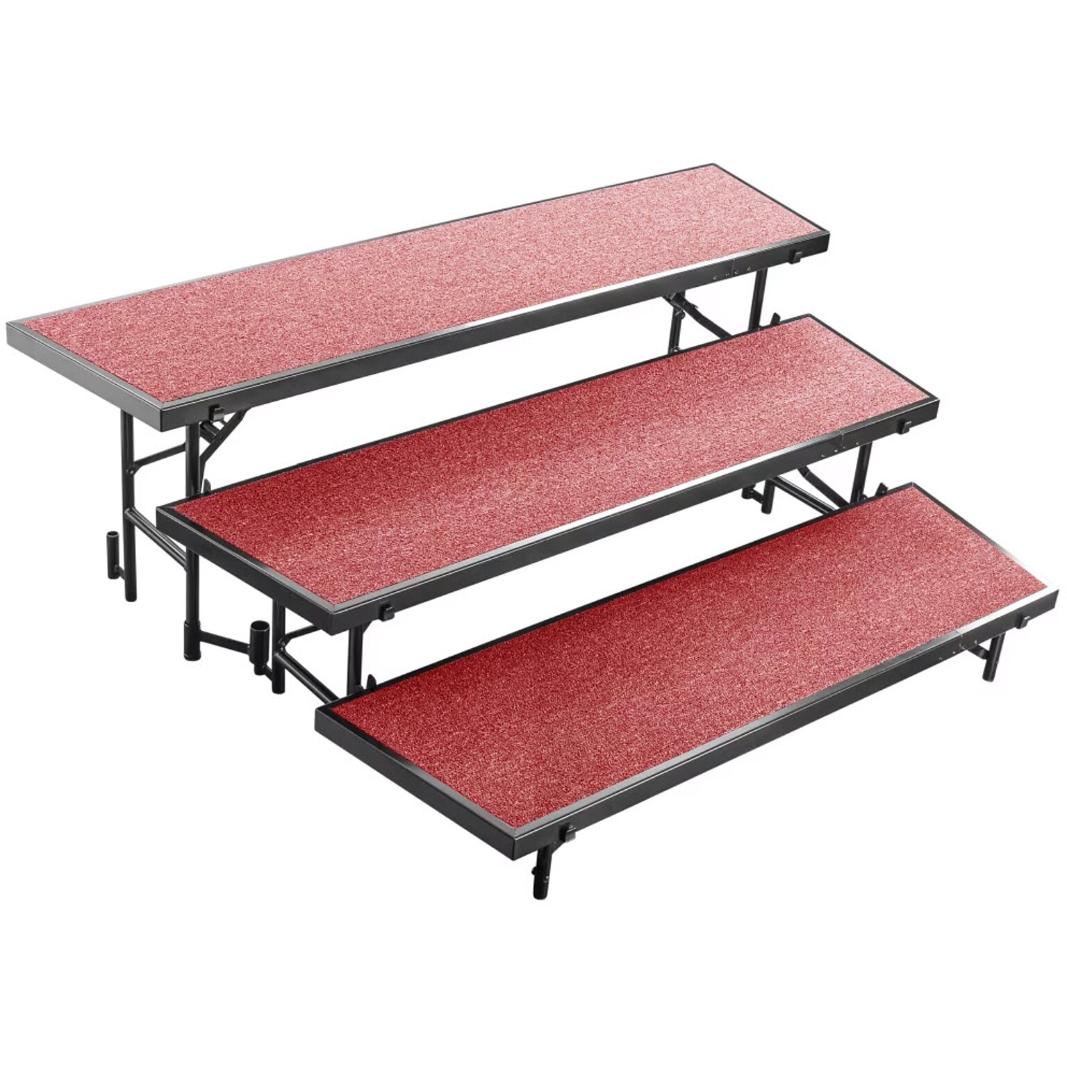 NPS 3 Level Tapered Standing Choral Riser, Red Carpet, 54W x 60-72L x 24H (RT3LC40)