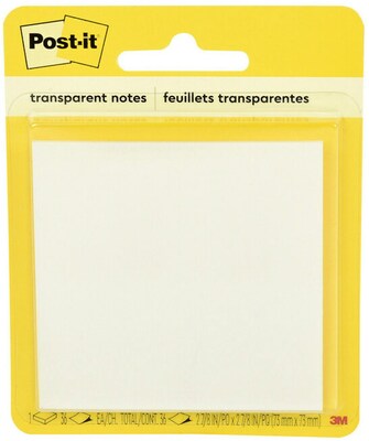 Post-it Transparent Notes, 2-7/8 x 2-7/8, 36 Sheets/Pad, 1 Pad/Pack (600-TRSPT)