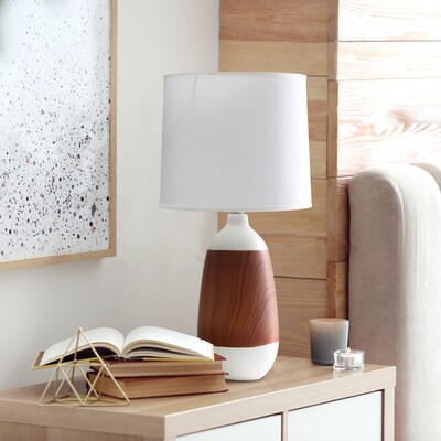 Simple Designs Ceramic Oblong Table Lamp, Dark Wood and White (LT1117-OFF)