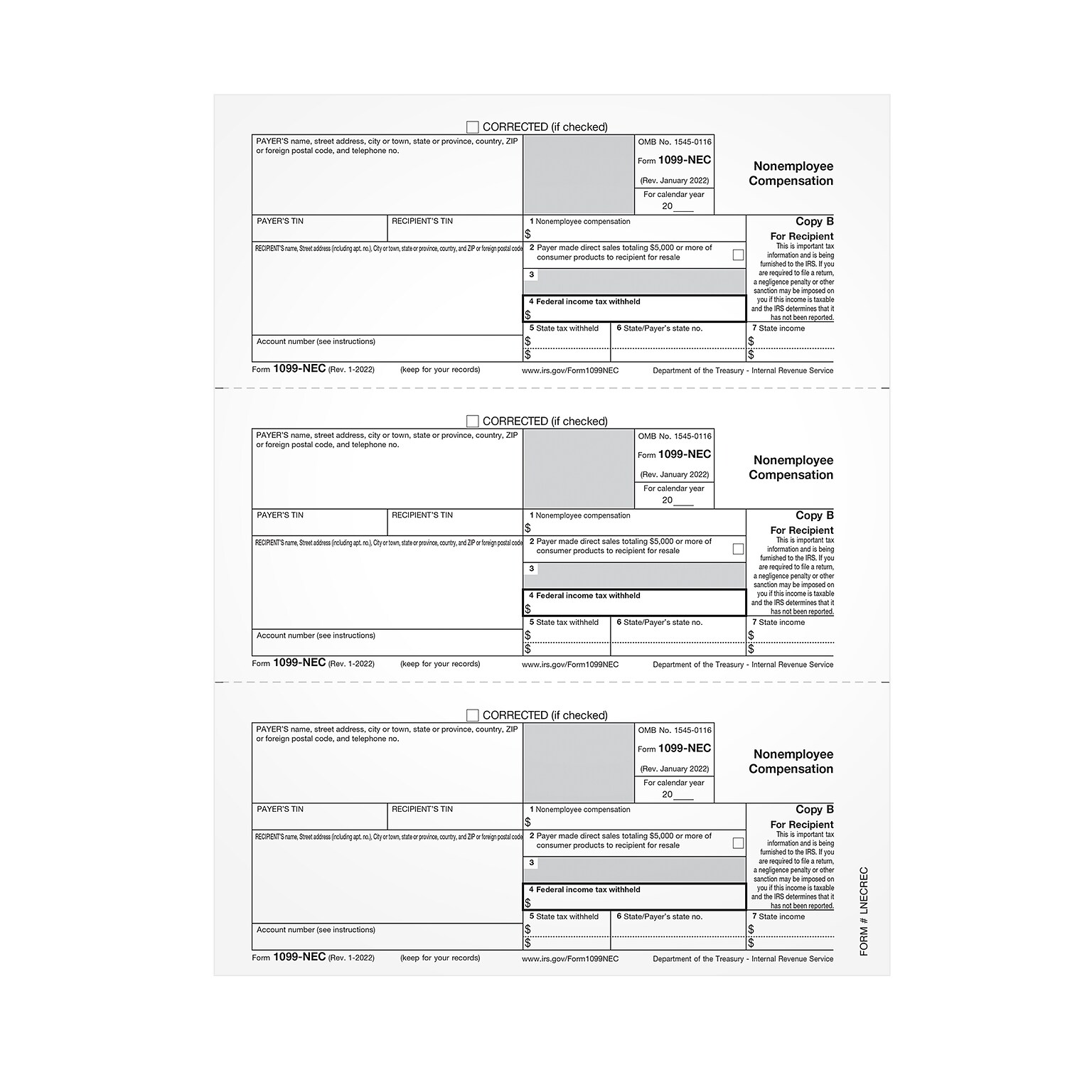 TOPS 2024 1099-NEC Tax Form, Copy B, 50 Forms/Pack (LNECREC-S)