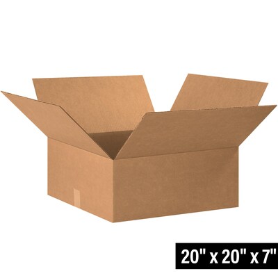 Flat Corrugated Boxes, 20 x 20 x 7, Kraft, 15/Bundle (20207)