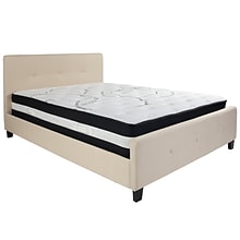 Flash Furniture Tribeca Tufted Upholstered Platform Bed in Beige Fabric with Pocket Spring Mattress,