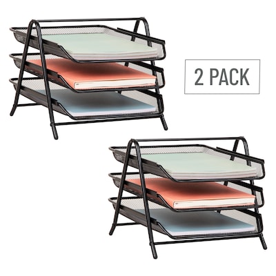 Mind Reader Metal 3-Tier Stackable Paper Desk Tray Organizer, Black, 2/Pack (3TPAP2PK-BLK)