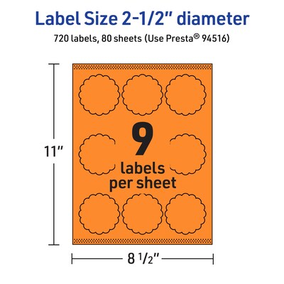 Avery Laser/Inkjet Multipurpose Decorative Edge Labels, 2.5" Dia., Bright Orange, 720/Box (94516)