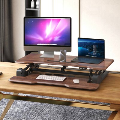 Mount-It! 38"W Electric Rectangular Adjustable Standing Desk Converter, Dark Walnut (MI-8011)