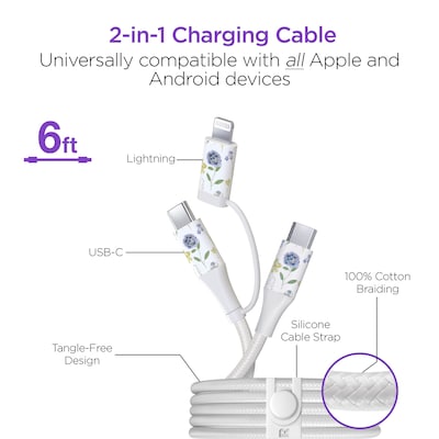 HyperGear TECHcessories 3-in-1 USB-C PD Charging Kit with Travel Pouch, 30W, Purple Floral (16235)