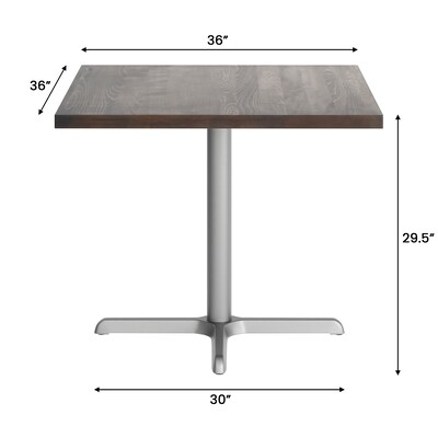 Flash Furniture Bennett Square Shaped Wooden Commercial Indoor Table, 36" x 36", Dark Brown Top/Silver Base (GSFSQ36DBT3030S)
