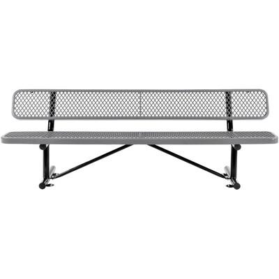 Global Industrial 8 Outdoor Steel Bench w/ Backrest, Expanded Metal, Gray (277155GY)