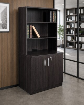 Boss Office Products Storage Cabinet/Bookcase Combo, Mocha (GROUPA24-MOC)