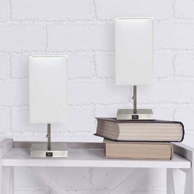 Simple Designs Petite Stick Lamp with USB Charging Port and Fabric Shade, White, 2/Pack (LC2003-WHT-2PK)