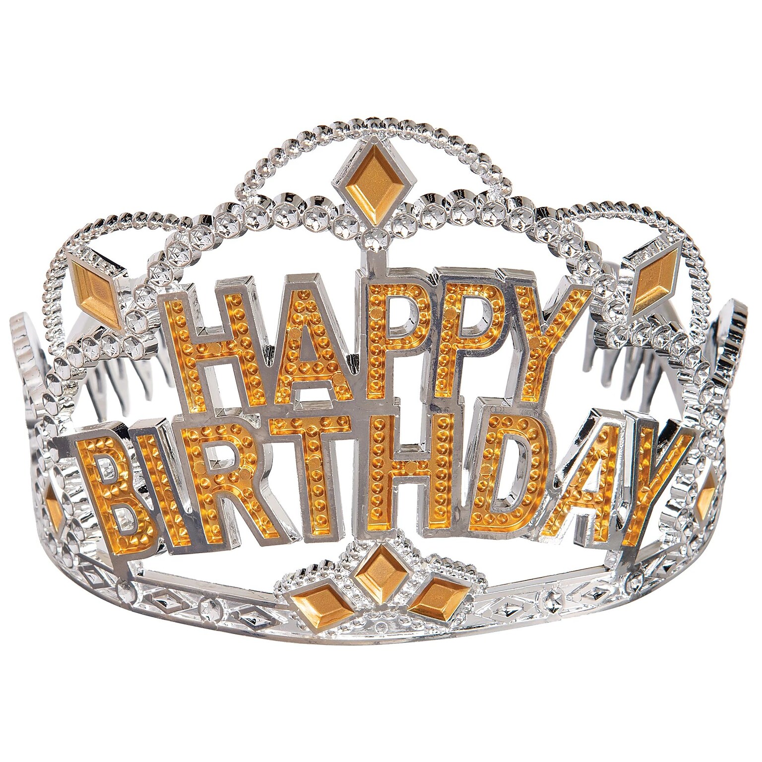 Party City Happy Birthday Tiara, Metallic Gold/Silver (AM2500033-NS)