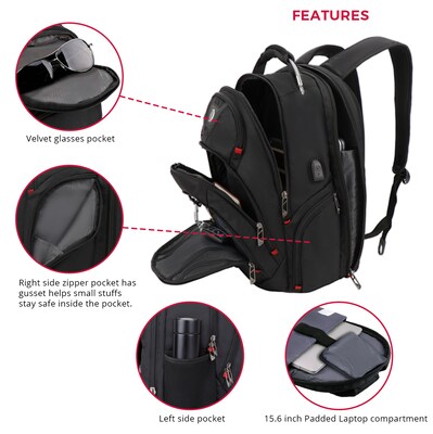 SwissDigital Pixel Business Travel Backpack, Black (SD-857)