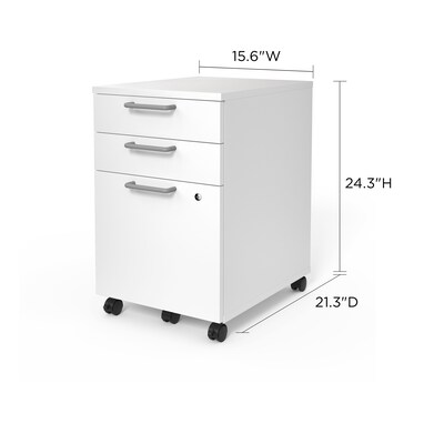 Union & Scale™ Essentials 3-Drawer Mobile Vertical File Cabinet, Letter/Legal, Lockable, 24.3"H x 15.6"W x 21.3"D, White