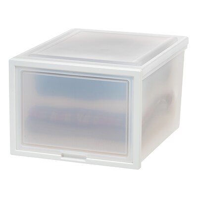 Iris Plastic Storage Bin With Sliding Door, White, 3/Pack (500057)