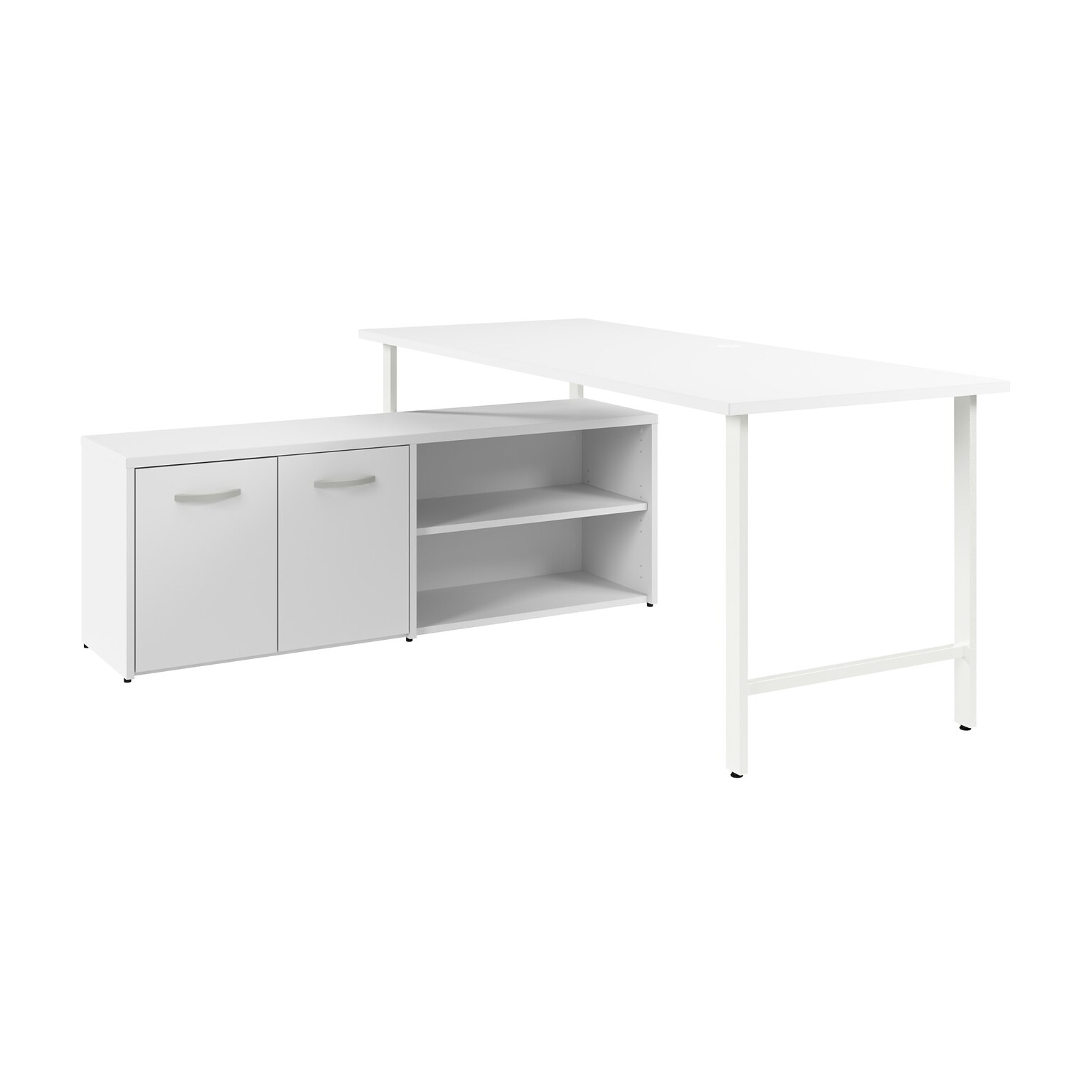 Bush Business Furniture Hustle 72W Computer Desk and Low Storage Cabinet with Doors and Shelves, White (HUS012WH)