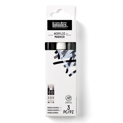 Liquitex Professional Acrylic Paint Marker, Monochrome Colors, 2 mm, 3/Pack (LIQ3699242)