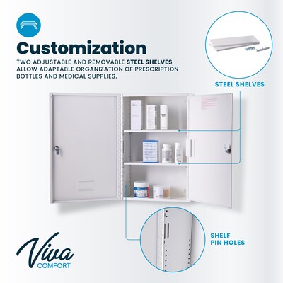 Viva Comfort Large Double Door Medicine Locking Secure Storage Medical Cabinet, 1.7 cu. ft., White (ADIME999-03-WHI-MK)