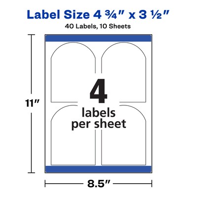 Avery Print-to-the-Edge Laser Labels, 3-1/2" x 4-3/4",White, 4 Labels/Sheet, 10 Sheets/Pack, 40 Labels/Pack (22826)